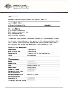 australia evisitor sample