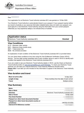 australia eta sample